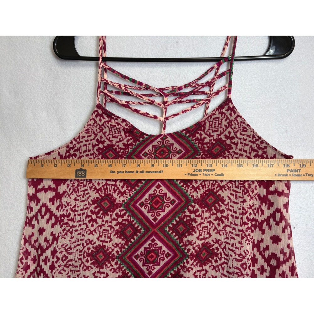 Maurices Women Burgundy Geometric Tribal Print Tassel Handkerchief dress M - Picture 9 of 11